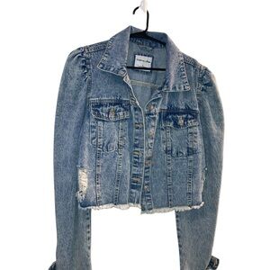 Girls Large distressed denim jacket